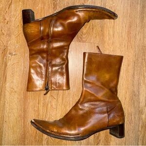 Western Brown Leather Ankle Boots